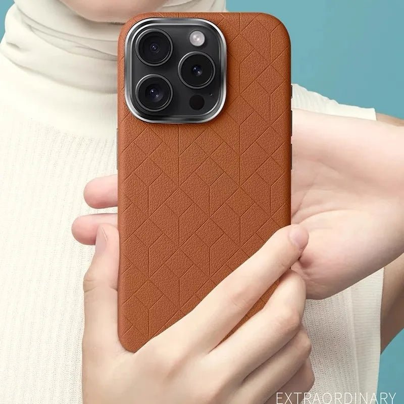 Luxuosa nova capa de celular xadrez de couro para iPhone 15 15Pro Max cor sólida anti - queda capa dura For iPhone 15 Plus - SHAMYS ONLINE SHOPPING