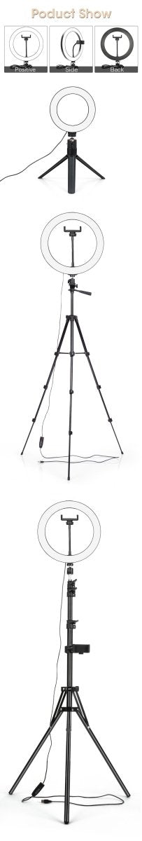Luz LED para fotografia, anel de luz para selfie, lâmpada com tripé para suporte de telefone, lâmpada fotográfica, anel de luz para transmissão de vídeo ao vivo - SHAMYS ONLINE SHOPPING