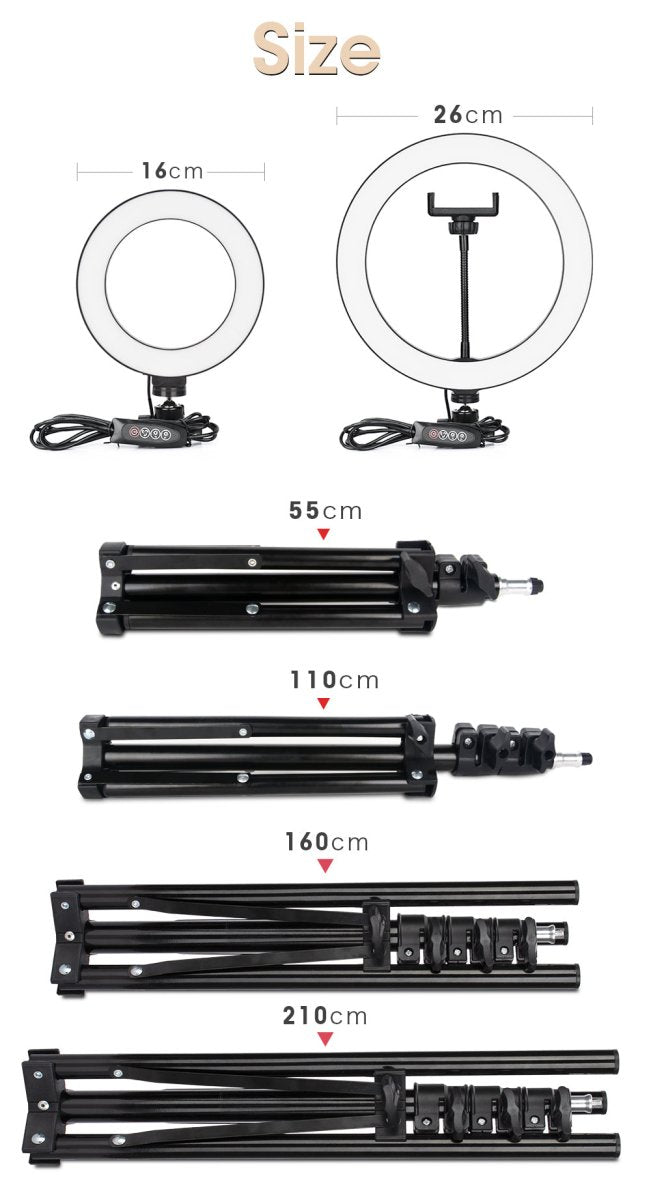 Luz LED para fotografia, anel de luz para selfie, lâmpada com tripé para suporte de telefone, lâmpada fotográfica, anel de luz para transmissão de vídeo ao vivo - SHAMYS ONLINE SHOPPING