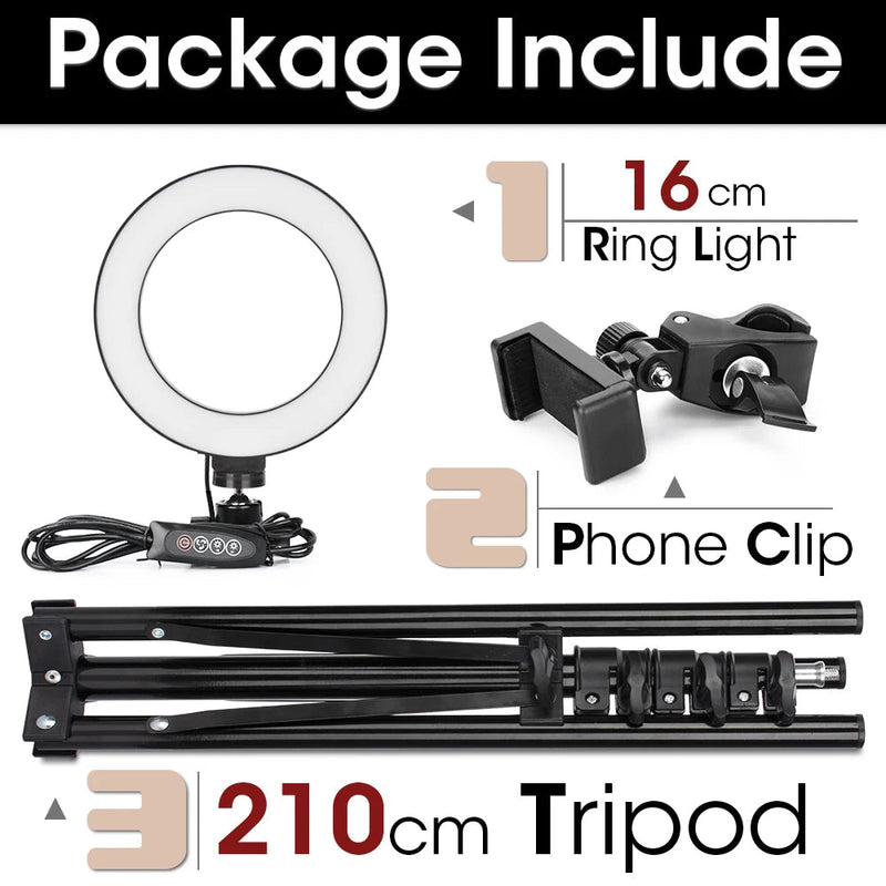 Luz LED para fotografia, anel de luz para selfie, lâmpada com tripé para suporte de telefone, lâmpada fotográfica, anel de luz para transmissão de vídeo ao vivo - SHAMYS ONLINE SHOPPING