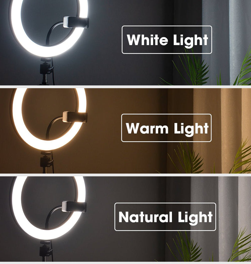 Luz LED para fotografia, anel de luz para selfie, lâmpada com tripé para suporte de telefone, lâmpada fotográfica, anel de luz para transmissão de vídeo ao vivo - SHAMYS ONLINE SHOPPING