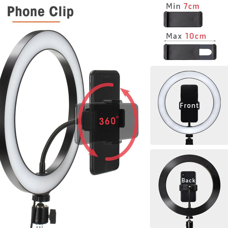 Luz LED para fotografia, anel de luz para selfie, lâmpada com tripé para suporte de telefone, lâmpada fotográfica, anel de luz para transmissão de vídeo ao vivo - SHAMYS ONLINE SHOPPING