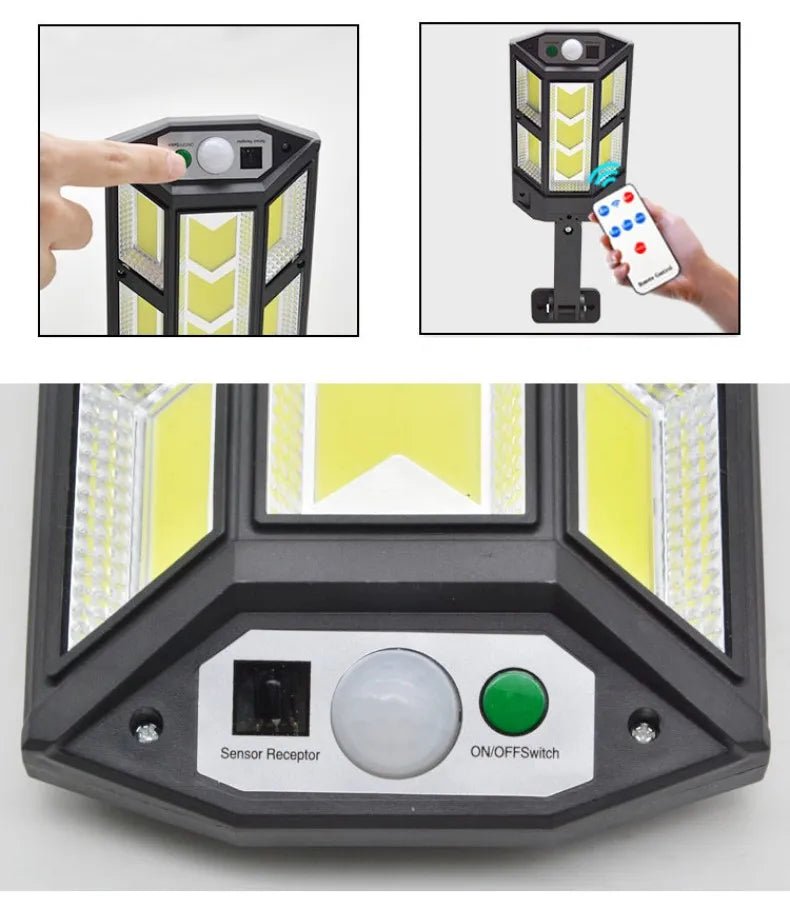 Mais novas luzes solares LED 9900LM lâmpada solar externa com sensor de movimento 4 modos à prova d'água IP65 luz solar para jardim, quintal e rua - SHAMYS ONLINE SHOPPING