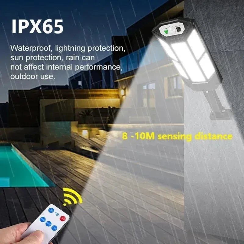 Mais novas luzes solares LED 9900LM lâmpada solar externa com sensor de movimento 4 modos à prova d'água IP65 luz solar para jardim, quintal e rua - SHAMYS ONLINE SHOPPING