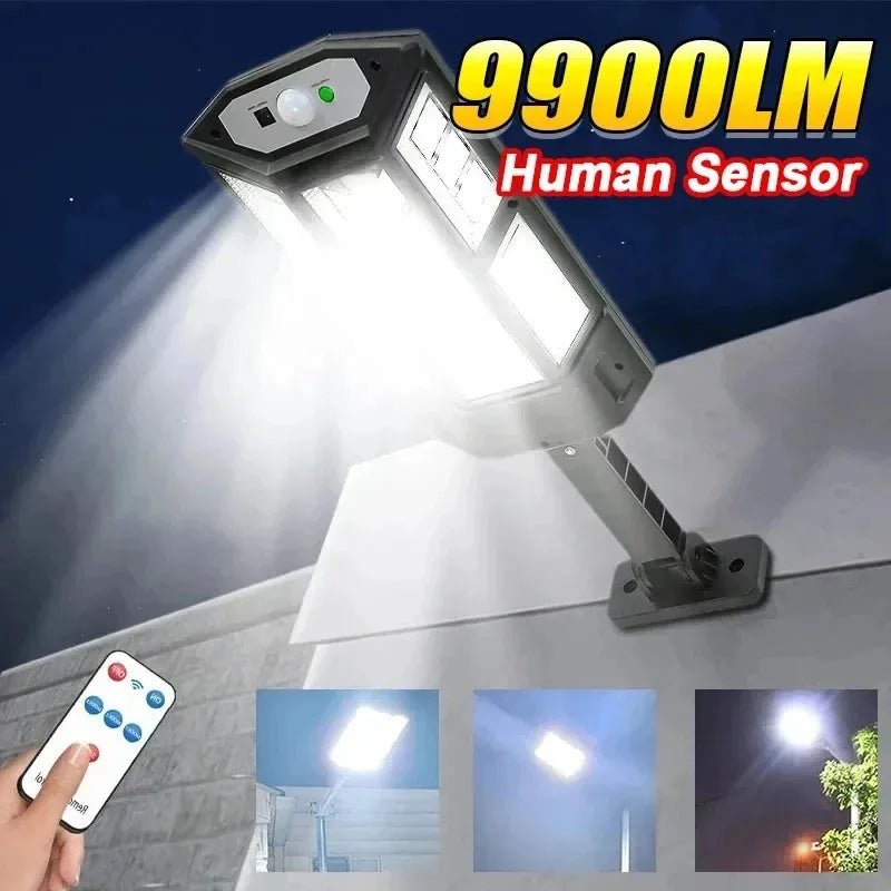 Mais novas luzes solares LED 9900LM lâmpada solar externa com sensor de movimento 4 modos à prova d'água IP65 luz solar para jardim, quintal e rua - SHAMYS ONLINE SHOPPING
