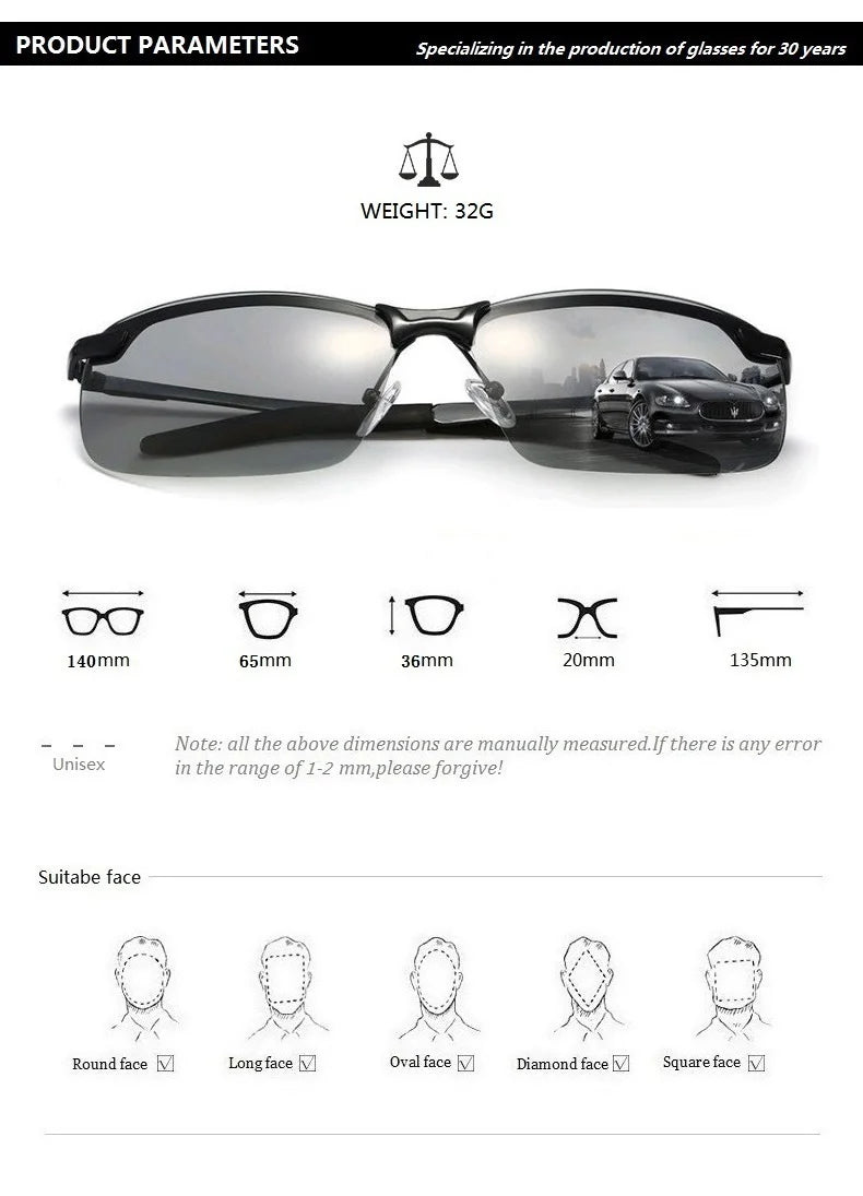 Óculos de sol fotocromáticos masculinos polarizados óculos camaleão - SHAMYS ONLINE SHOPPING