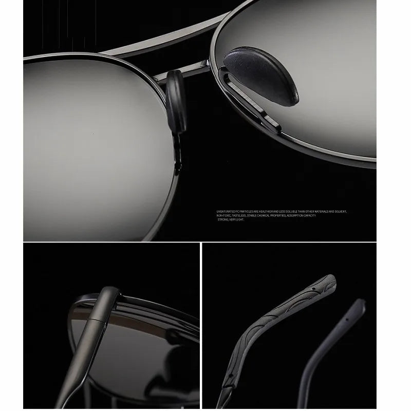 Óculos de sol polarizados com armação de metal modelo aviador, visão diurna e noturna, para dirigir - SHAMYS ONLINE SHOPPING