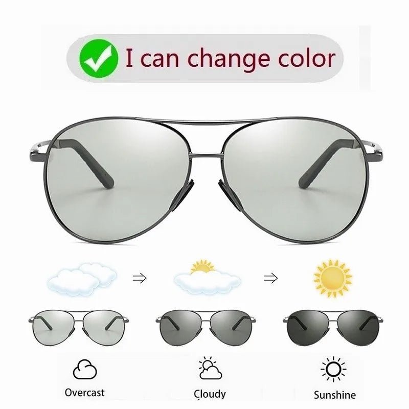 Óculos de sol polarizados com armação de metal modelo aviador, visão diurna e noturna, para dirigir - SHAMYS ONLINE SHOPPING