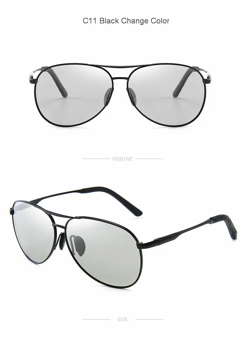 Óculos de sol polarizados com armação de metal modelo aviador, visão diurna e noturna, para dirigir - SHAMYS ONLINE SHOPPING