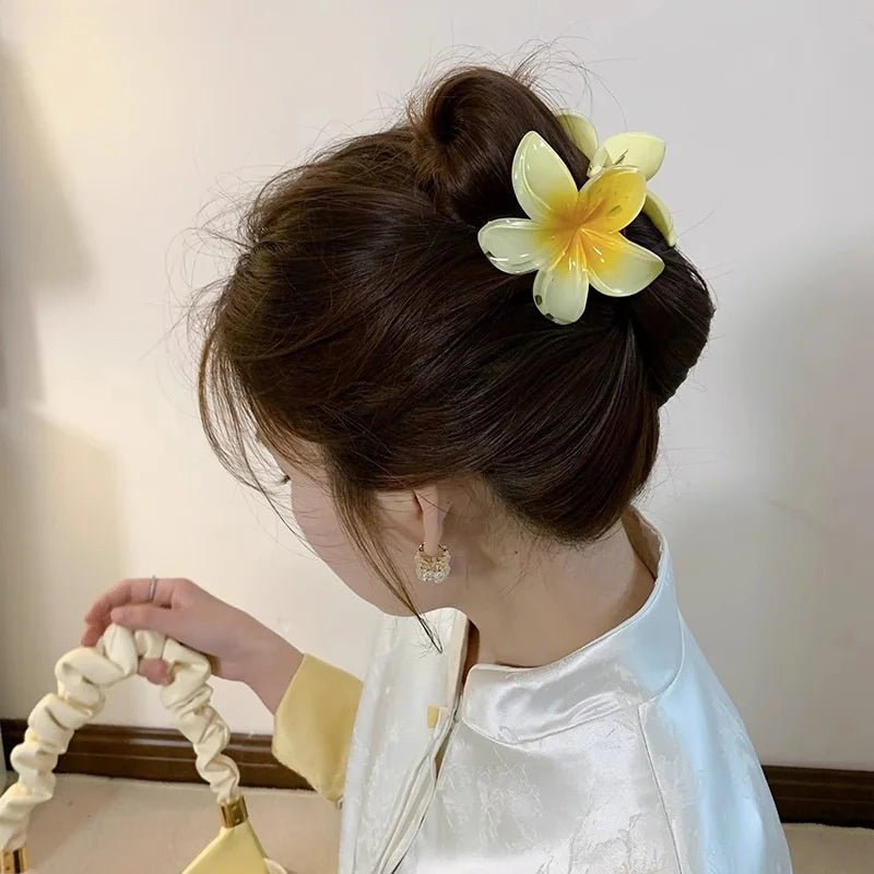 Presilha em formato de flor acrílico grampo de cabelo para mulheres, garras de caranguejo braçadeira presilhas havaianas - SHAMYS ONLINE SHOPPING