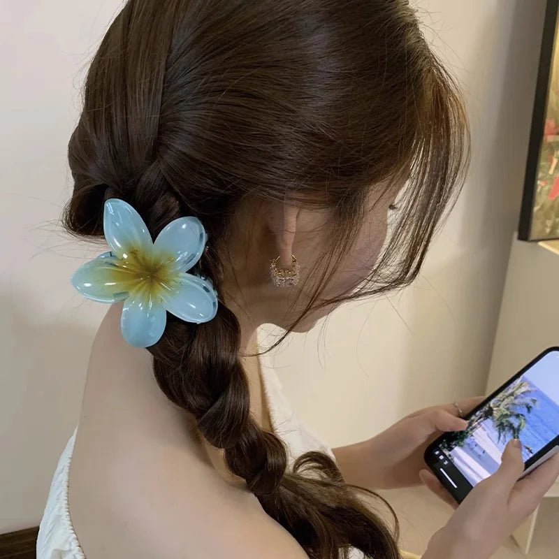Presilha em formato de flor acrílico grampo de cabelo para mulheres, garras de caranguejo braçadeira presilhas havaianas - SHAMYS ONLINE SHOPPING