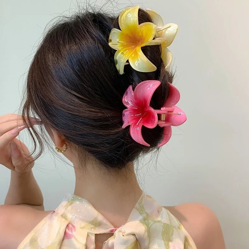 Presilha em formato de flor acrílico grampo de cabelo para mulheres, garras de caranguejo braçadeira presilhas havaianas - SHAMYS ONLINE SHOPPING