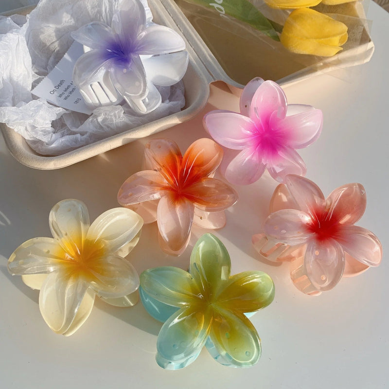 Presilha em formato de flor acrílico grampo de cabelo para mulheres, garras de caranguejo braçadeira presilhas havaianas - SHAMYS ONLINE SHOPPING