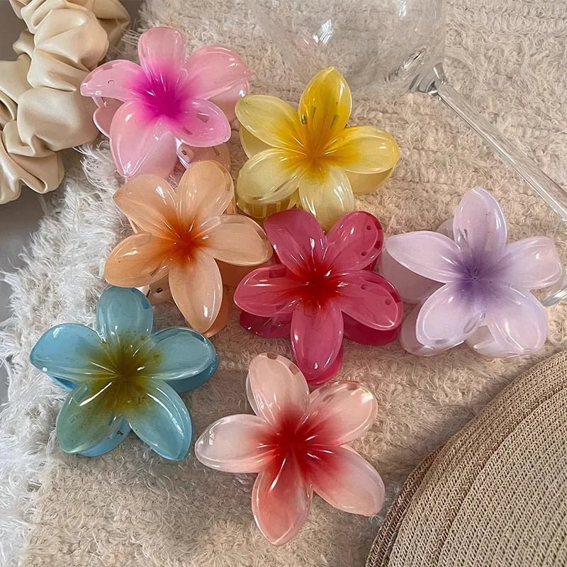 Presilha em formato de flor acrílico grampo de cabelo para mulheres, garras de caranguejo braçadeira presilhas havaianas - SHAMYS ONLINE SHOPPING