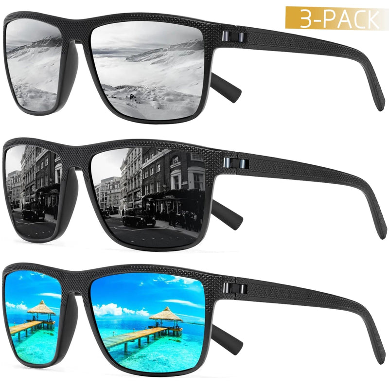 RIXALIS 3 PCS Moda Quadrado Polar Óculos de Sol, Óculos de Sol Masculino Óculos de Sol UV400 - SHAMYS ONLINE SHOPPING