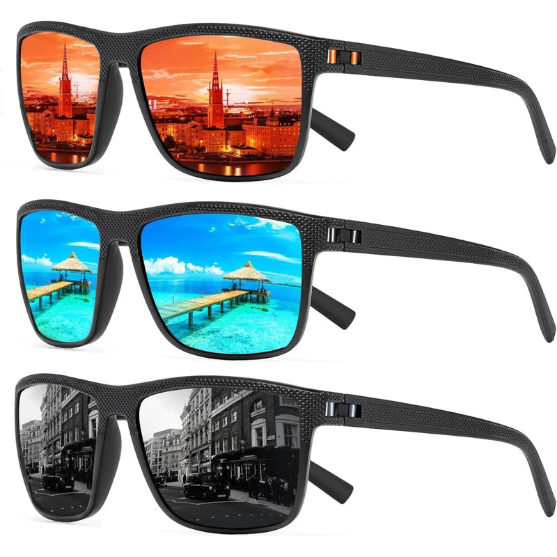 RIXALIS 3 PCS Moda Quadrado Polar Óculos de Sol, Óculos de Sol Masculino Óculos de Sol UV400 - SHAMYS ONLINE SHOPPING