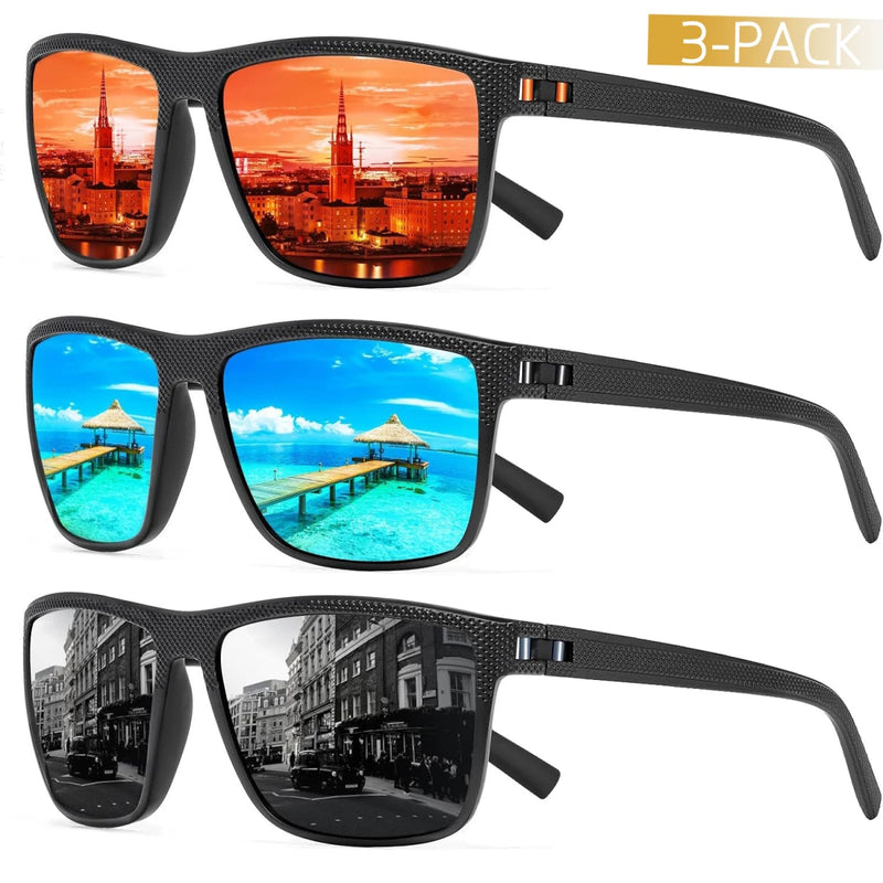 RIXALIS 3 PCS Moda Quadrado Polar Óculos de Sol, Óculos de Sol Masculino Óculos de Sol UV400 - SHAMYS ONLINE SHOPPING