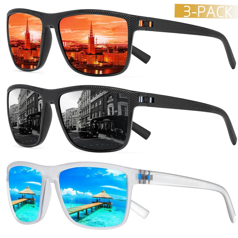 RIXALIS 3 PCS Moda Quadrado Polar Óculos de Sol, Óculos de Sol Masculino Óculos de Sol UV400 - SHAMYS ONLINE SHOPPING