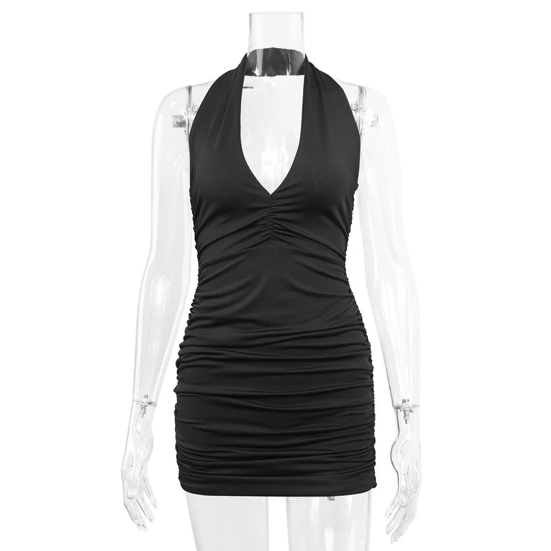 Sexy Novo Vestido Halter Sem Costas Feminino Moda Sem Mangas Sem Alças Decote Em V Profundo - SHAMYS ONLINE SHOPPING
