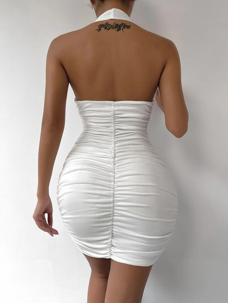 Sexy Novo Vestido Halter Sem Costas Feminino Moda Sem Mangas Sem Alças Decote Em V Profundo - SHAMYS ONLINE SHOPPING
