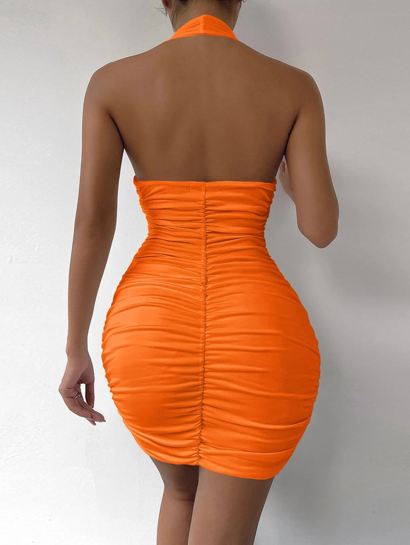 Sexy Novo Vestido Halter Sem Costas Feminino Moda Sem Mangas Sem Alças Decote Em V Profundo - SHAMYS ONLINE SHOPPING