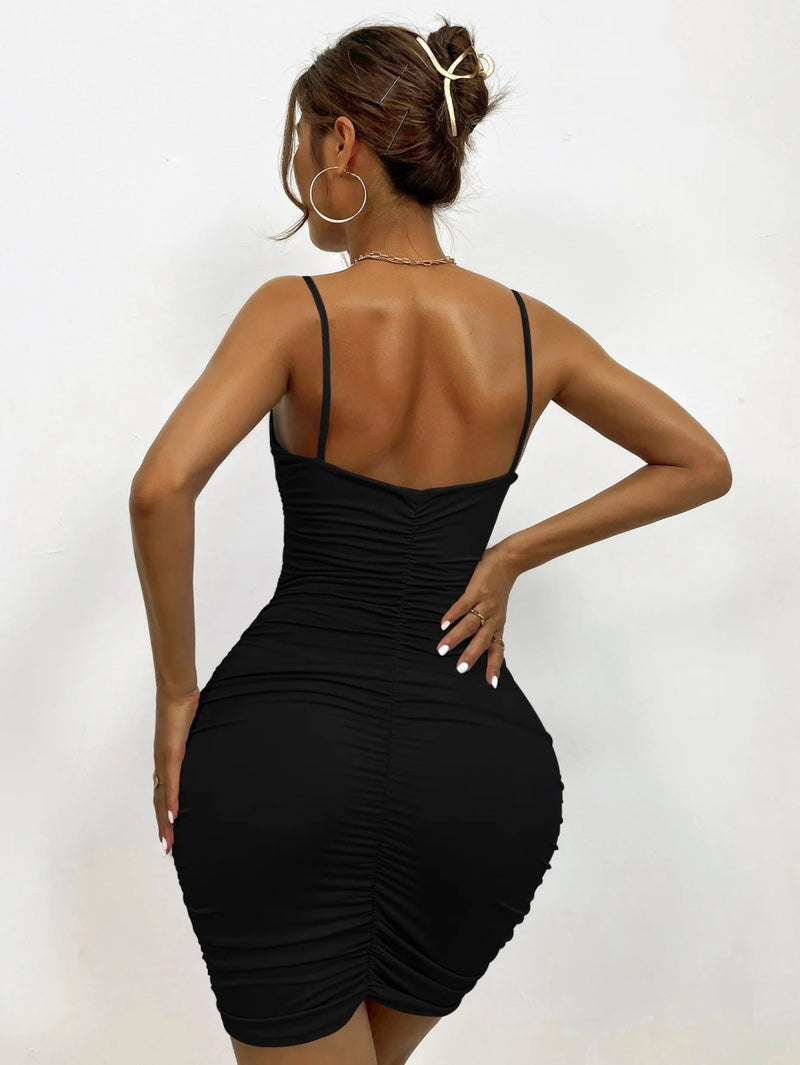 Vestido Sexy Feminino Decote Em V Suspensórios Sem Costas Bodycon Mini Vestido - SHAMYS ONLINE SHOPPING