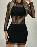 Vestido Sexy Tecido de Malha Manga Longa Skinny Hip Bodycon Mini Vestido Feminino Cintura Alta Vestido Fino - SHAMYS ONLINE SHOPPING