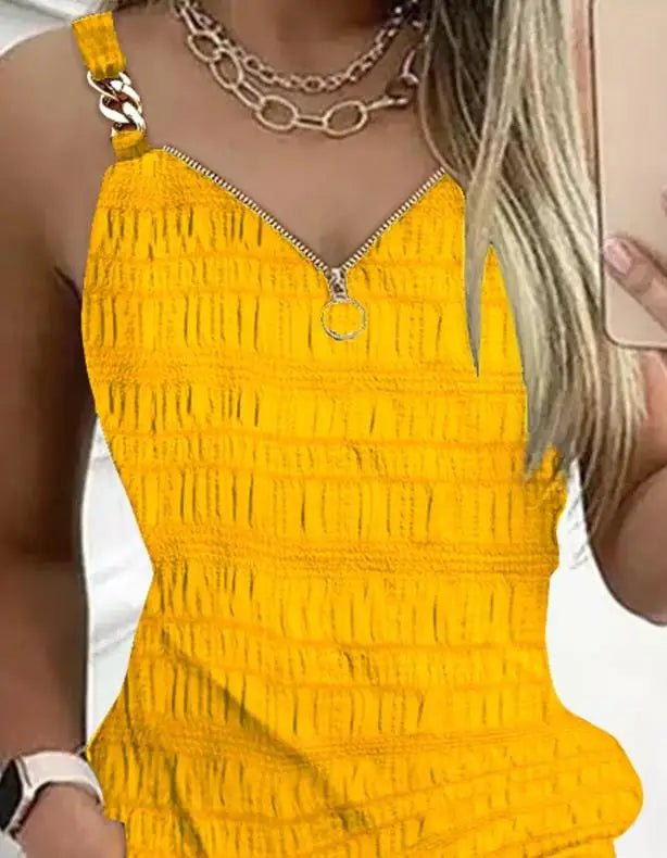Vestidos elegantes para mulheres sexy decote em V zíper design texturizado suspensório mini vestido nova moda 2025 - SHAMYS ONLINE SHOPPING