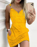 Vestidos elegantes para mulheres sexy decote em V zíper design texturizado suspensório mini vestido nova moda 2025 - SHAMYS ONLINE SHOPPING